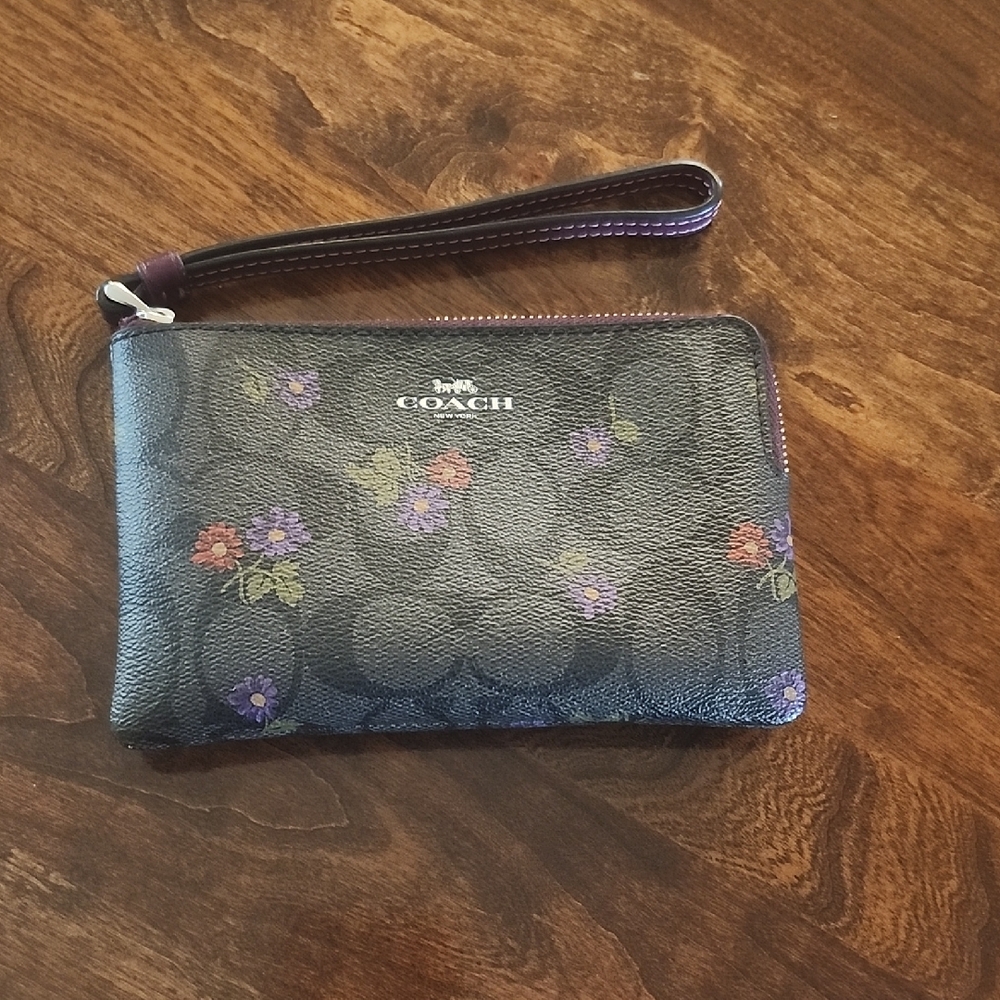 Coach Dark Floral Wristlet